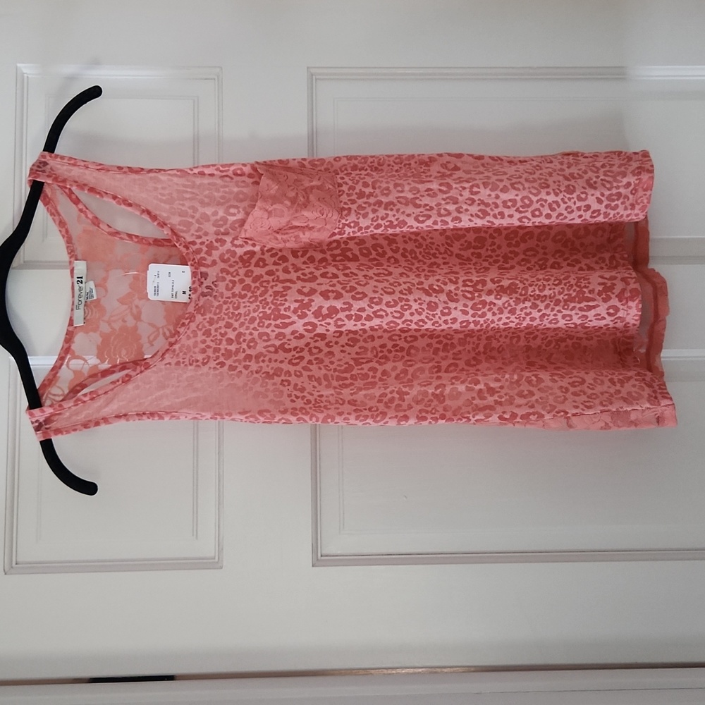 NWT** Forever21 - Aminal Print Tank with Lace, Pink, Size M